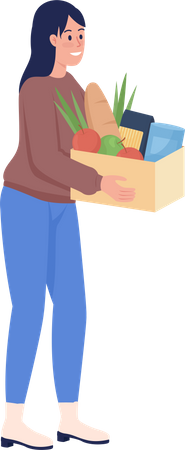 Voluntaria con caja de ayuda humanitaria  Ilustración