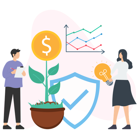 Mujer y hombre analizando el crecimiento de la inversión  Illustration