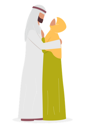 Mujer árabe y hombre abrazándose  Ilustración