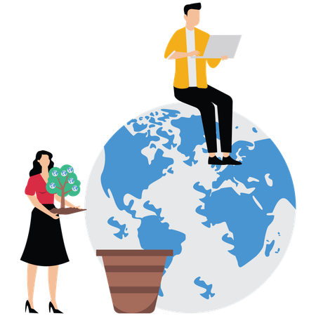 Mujer y hombre celebrando el Día Mundial del Medio Ambiente  Illustration