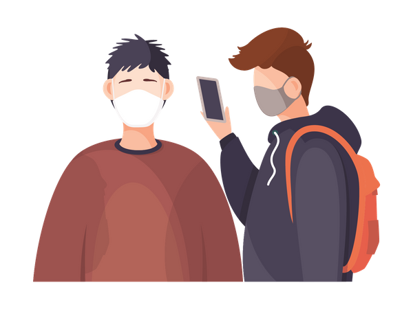 Mujer y hombre con máscaras médicas faciales  Ilustración