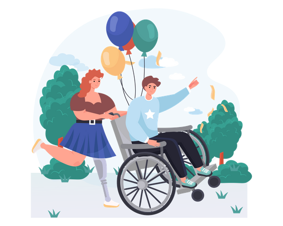 Mujer y hombre discapacitados están celebrando  Ilustración