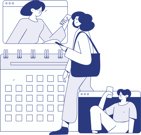 Mujer y hombre trabajando en la gestión del tiempo  Ilustración