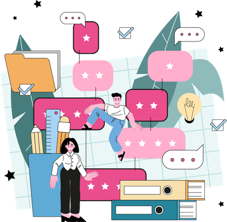 Mujer y hombre trabajando en idea de negocio  Ilustración