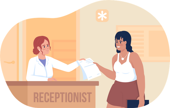 Mujer y recepcionista del hospital  Ilustración