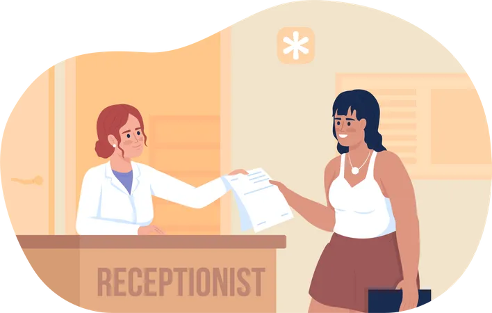 Mujer y recepcionista del hospital  Ilustración