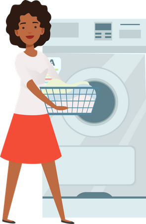 Mujer yendo a lavar la ropa  Ilustración