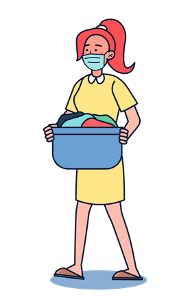 Mujer va a lavar la ropa  Ilustración
