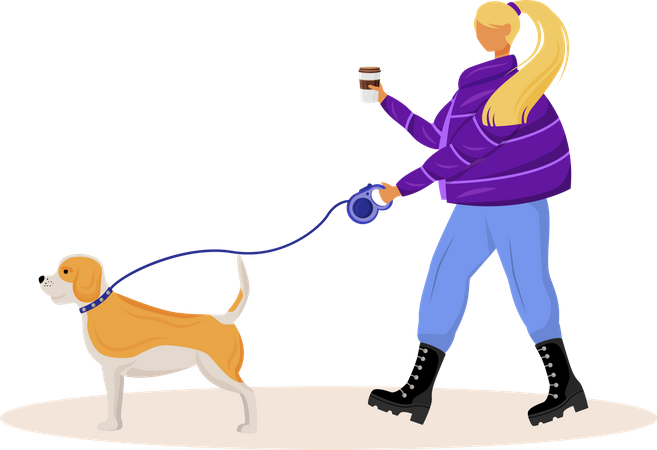 Mujer saliendo a caminar con perro  Ilustración