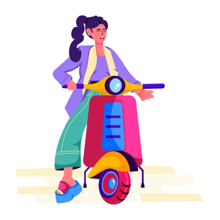 Mujer viajando en scooter  Ilustración