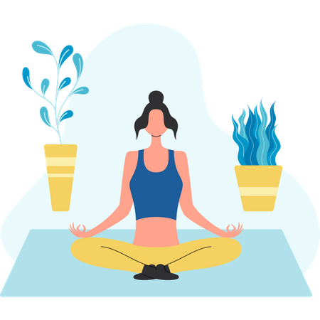 Mujer Yoga Meditando  Ilustración