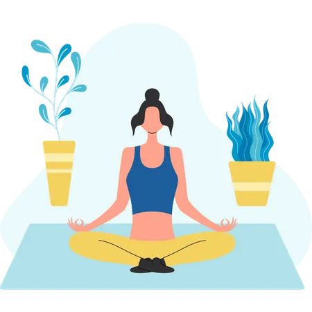 Mujer Yoga Meditando  Ilustración