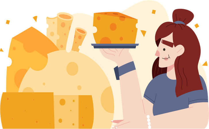 Las mujeres amantes del queso comen pastel  Ilustración