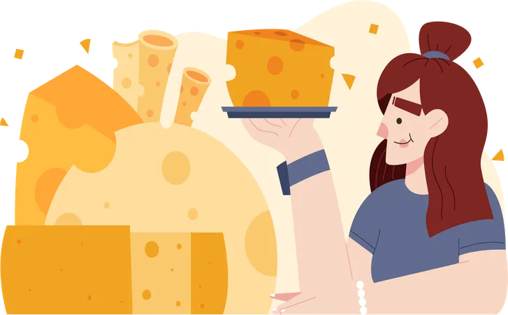 Las mujeres amantes del queso comen pastel  Ilustración