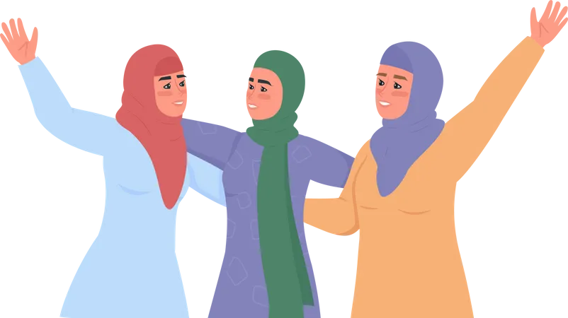 Mujeres árabes felices con hijabs  Ilustración