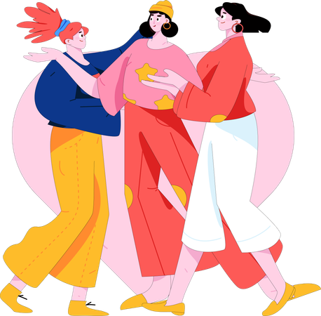 Mujeres celebrando el día de la mujer.  Ilustración