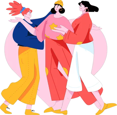 Mujeres celebrando el día de la mujer.  Ilustración