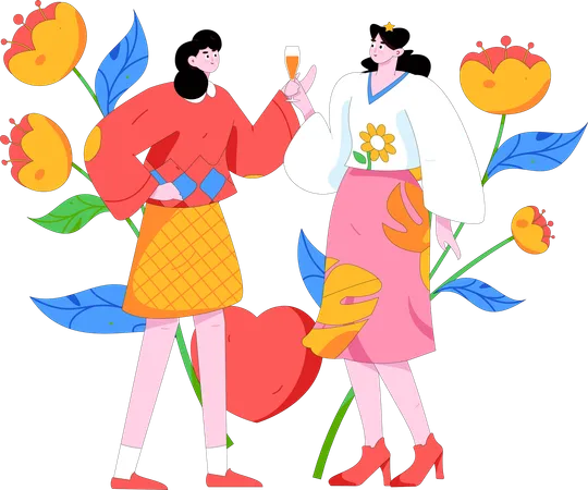 Mujeres celebrando el día de la mujer.  Ilustración