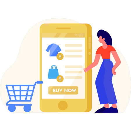 Mujeres comprando camisas y bolsos en línea en un sitio web de comercio electrónico  Ilustración