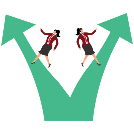 Mujeres de negocios caminando en diferentes direcciones  Ilustración