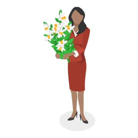 Mujeres de pie con el ramo de flores blancas.  Ilustración