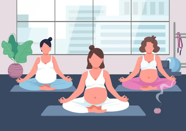 Mujeres embarazadas haciendo yoga  Ilustración