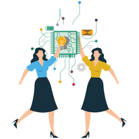 Mujeres empresarias colaboran en una idea de inteligencia artificial  Ilustración