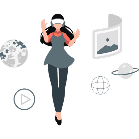 Mujeres empresarias haciendo análisis usando VR  Ilustración