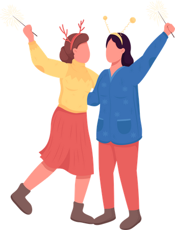Mujeres en noche festiva  Ilustración