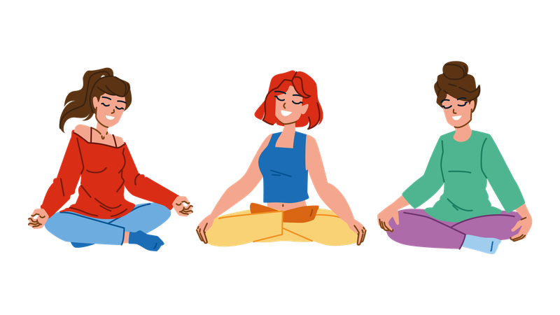 Las mujeres estan meditando  Ilustración