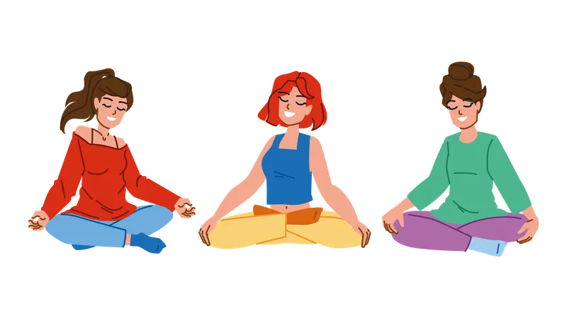 Las mujeres estan meditando  Ilustración