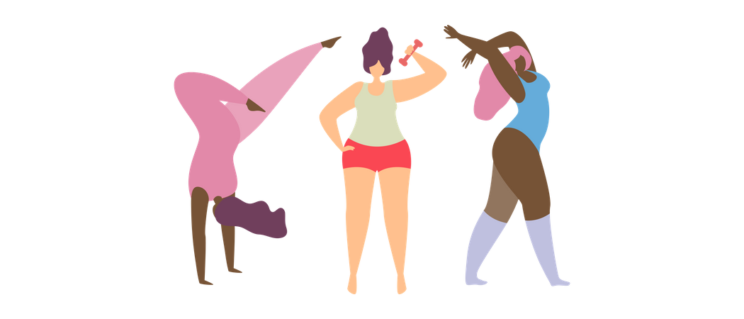 Mujeres fanáticas del fitness  Ilustración