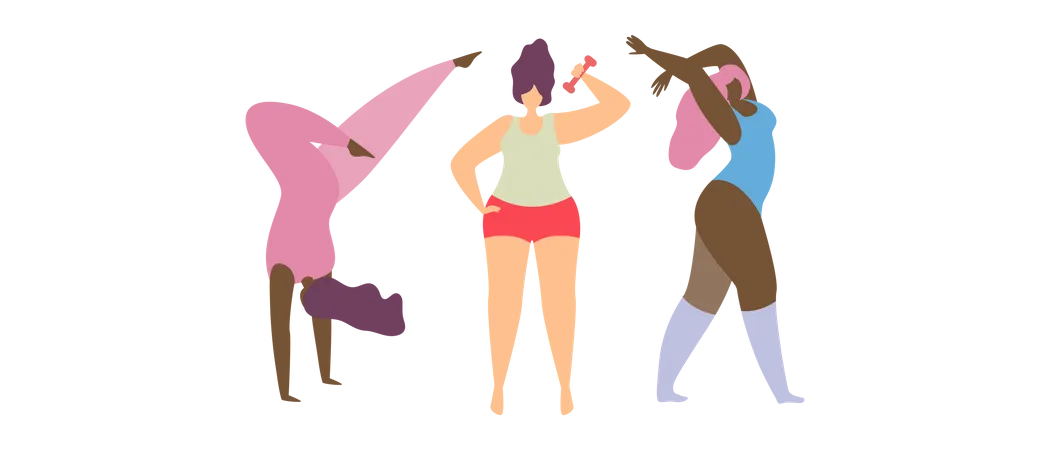 Mujeres fanáticas del fitness  Ilustración