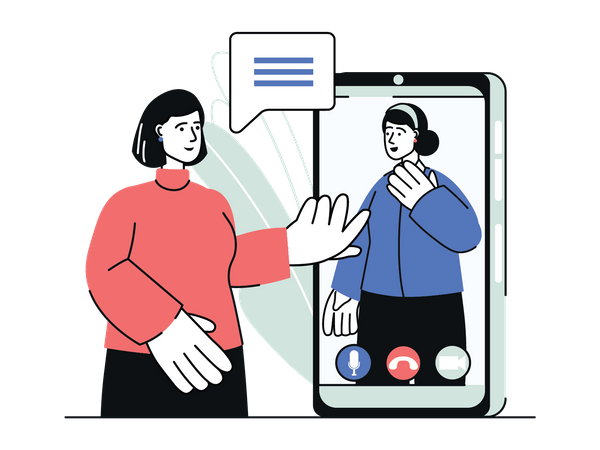 Mujeres hablando por videollamada usando el móvil  Ilustración