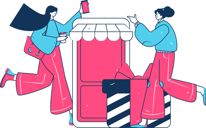 Mujeres haciendo compras en línea  Ilustración