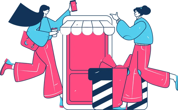 Mujeres haciendo compras en línea  Ilustración