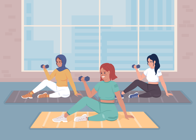 Mujeres haciendo ejercicio en el gimnasio  Illustration