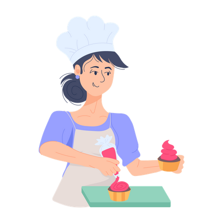 Mujeres horneando un cupcake  Ilustración