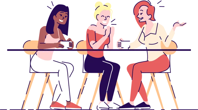 Mujeres jóvenes tomando café  Ilustración