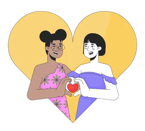 Mujeres lesbianas conociendo a su alma gemela el 14 de febrero  Ilustración