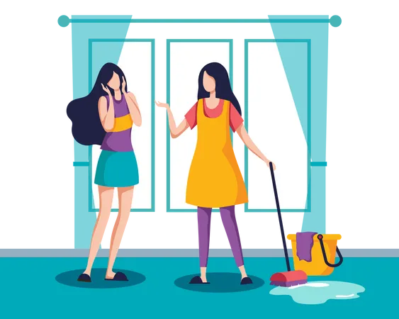 Mujeres limpiando la casa  Ilustración