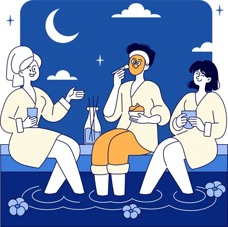 Mujeres mimándose con mascarilla en un spa  Ilustración