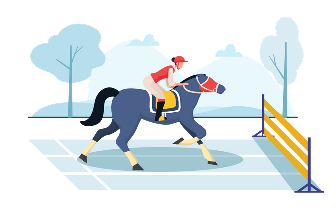 Las mujeres a caballo en carrera de caballos  Ilustración