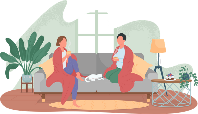 Las mujeres se relajan en casa  Ilustración