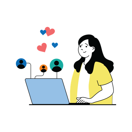 Mujer reuniendo usuarios en las redes sociales  Ilustración