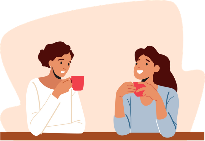 Mujeres tomando café en una cafetería  Ilustración