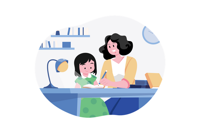 Tutoras mujeres enseñando en casa.  Ilustración