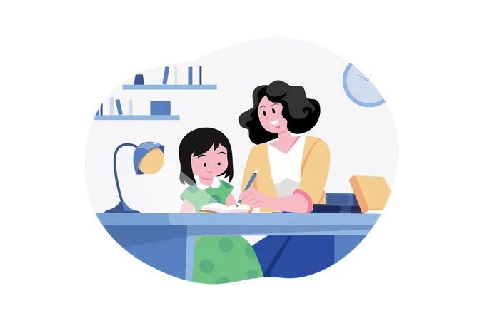 Tutoras mujeres enseñando en casa.  Ilustración