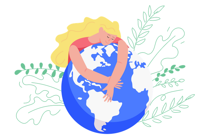 Mulher abraçando e expressa amor ao planeta  Ilustração