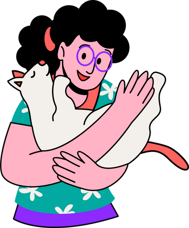 Mulher abraçando gato  Ilustração